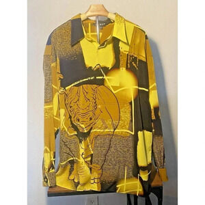 Vintage 1990s Koman Sport Long Sleeve Button Up Rhino Shirt Colorful Mens XXL